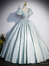 Beautiful Satin Floor Length Prom Dress, A-Line Short Sleeve Evening Party Dress